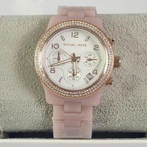 NEW Michael Kors Runway Pave Rose Gold Glitz Blush Pink Acetate Watch MK7424 NWT